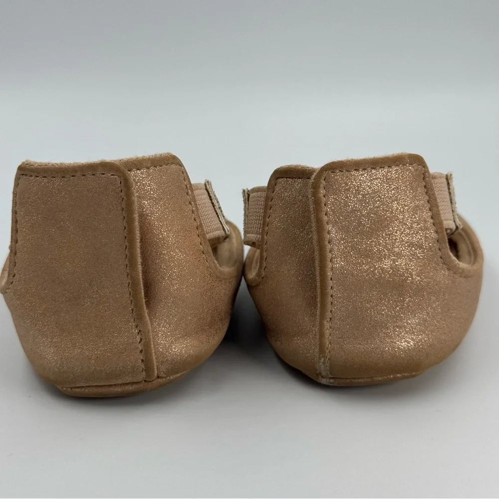 Nine West Tan and Gold Shimmer Ballet Flats Size 3 Hook and Loop Shimmer